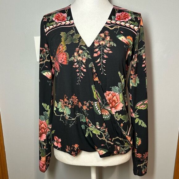 Hale Bob Tops - Hale Bob buttery Jersey soft faux wrap top black butterfly‎ size XS